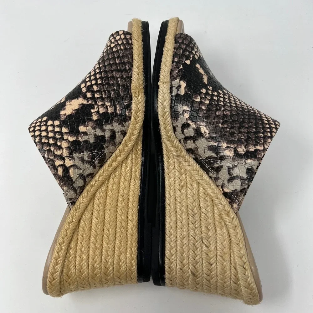 Enzo Angiolini Womens‎ 8.5 Espadrille Wedge Mules Snake Print Slip-On Sandals
